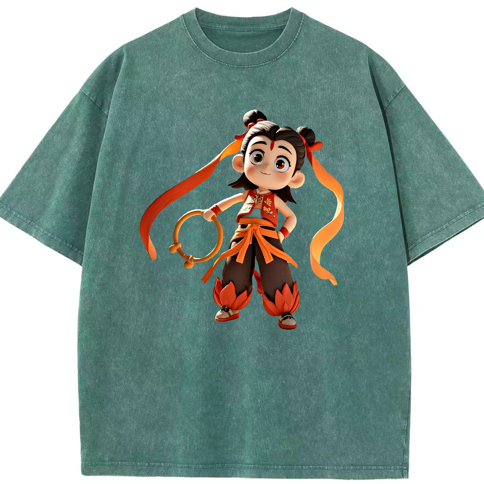 （画像用） Ne Zha 2 ナタ 魔童の大暴れ 綿100% ヴィンテージ風 半袖Tシャツ（フロントプリント）
